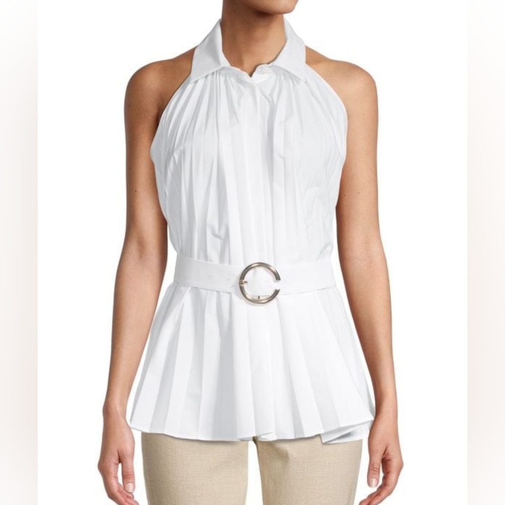 ELIE TAHARI​ Pleated Halterneck Top Size S white